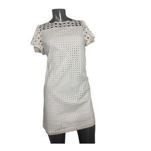 Ann Taylor LOFT Petite White Eyelet Puff Sleeve Sheath Dress Sz 6P